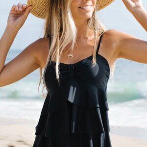 BeachSissi Ruffle Hem Black Adjustable Straps Tankini‎ Bathing Suit Size S NWT